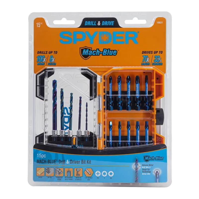 Spyder 19031 Hex, Phillips, Square, TORX Drill and Impact Set 15 Piece