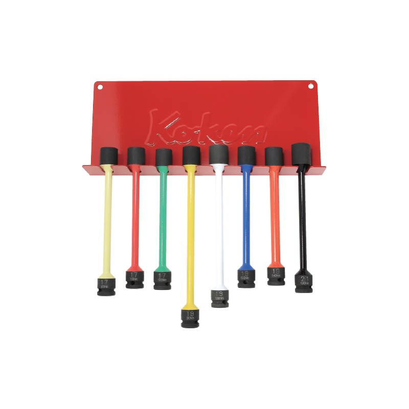 Ko-Ken 14101MP/8H 1/2 Sq. Dr. Torsion Bar with Metal Wall Hanger 17-21mm Color coded 8 pieces