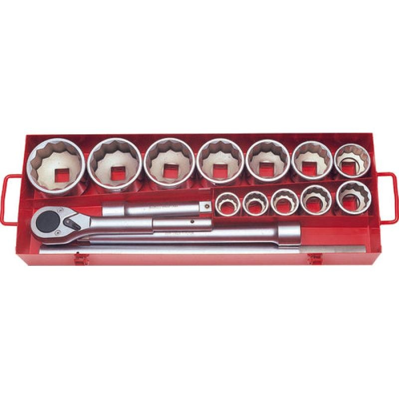 Ko-Ken 8225M 1 Inch Sq. Dr. Socket Set 12 Point 15 Pieces