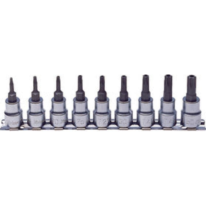 Ko-Ken RS3025/9-HOLE Bit Socket Set TORX T10H-T50H Tamper Resistant 200mm 9 Pieces 3/8 Sq. Drive