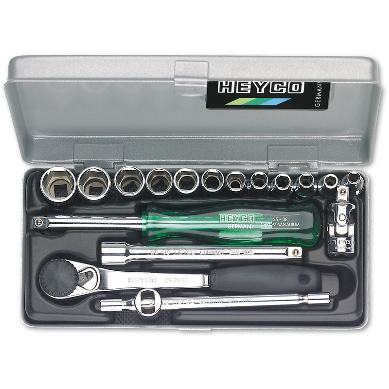 Heyco 00027401083 SAE 6 Point 1/4" Drive Socket Set, 17 Pieces