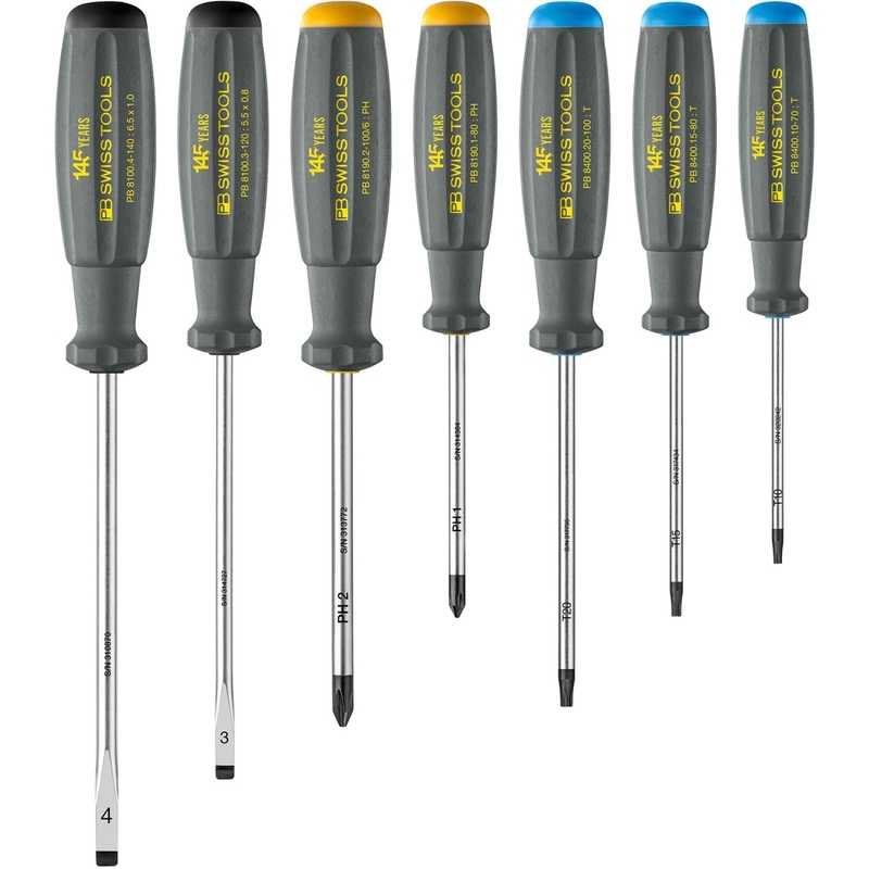 PB Swiss 8565.145 Y SwissGrip Screwdriver Set, Slotted & Phillips & TORX, 145 Year Anniversary Limited Edition, 7 Pc.