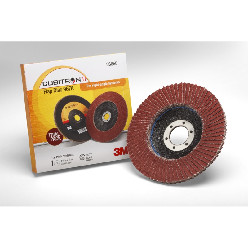 3M Cubitron II Flap Disc 967A, 40+, T27, 4-1/2 in x 7/8 in, 10ea/Case