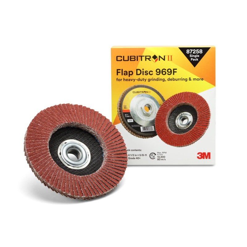 3M Cubitron II Flap Disc 969F, 40+, T27 Quick Change, 4-1/2 in x5/8"-11