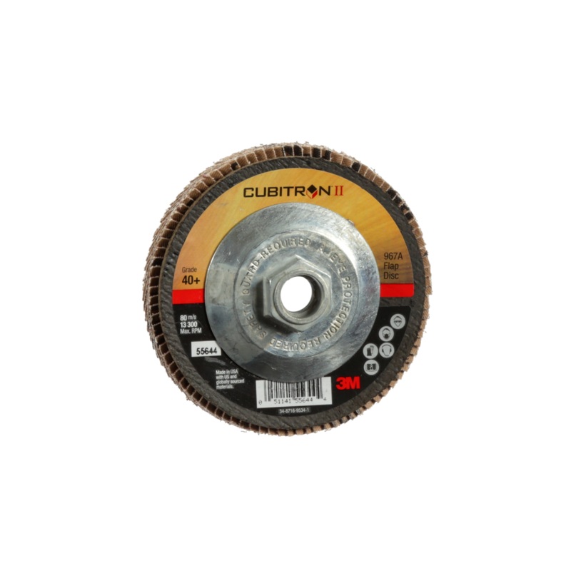 3M Cubitron II Flap Disc 967A, 40+, T29 Quick Change, 4-1/2 in x5/8"-11, Giant
