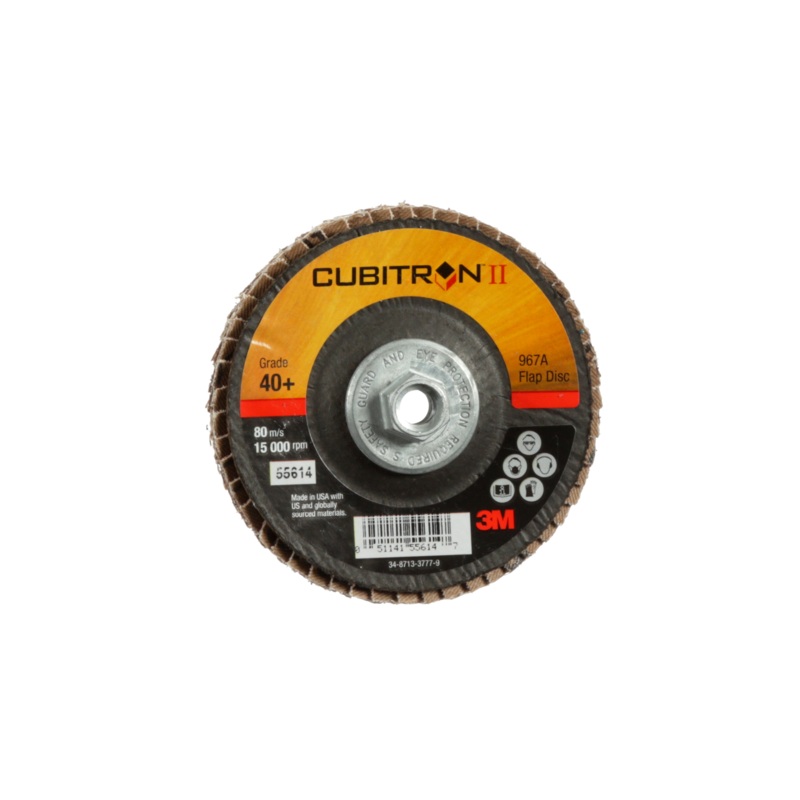 3M Cubitron II Flap Disc 967A, 40+, T29 Quick Change, 4 in x 3/8"-24