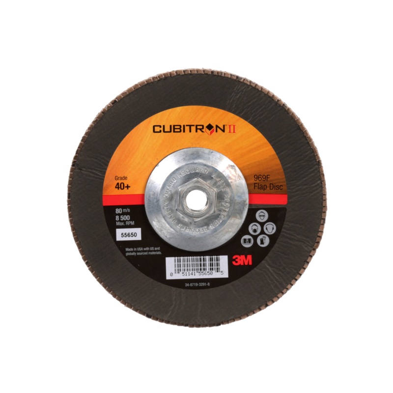 3M Cubitron II Flap Disc 967A, 40+, T29 Quick Change, 7 in x 5/8"-11,Giant