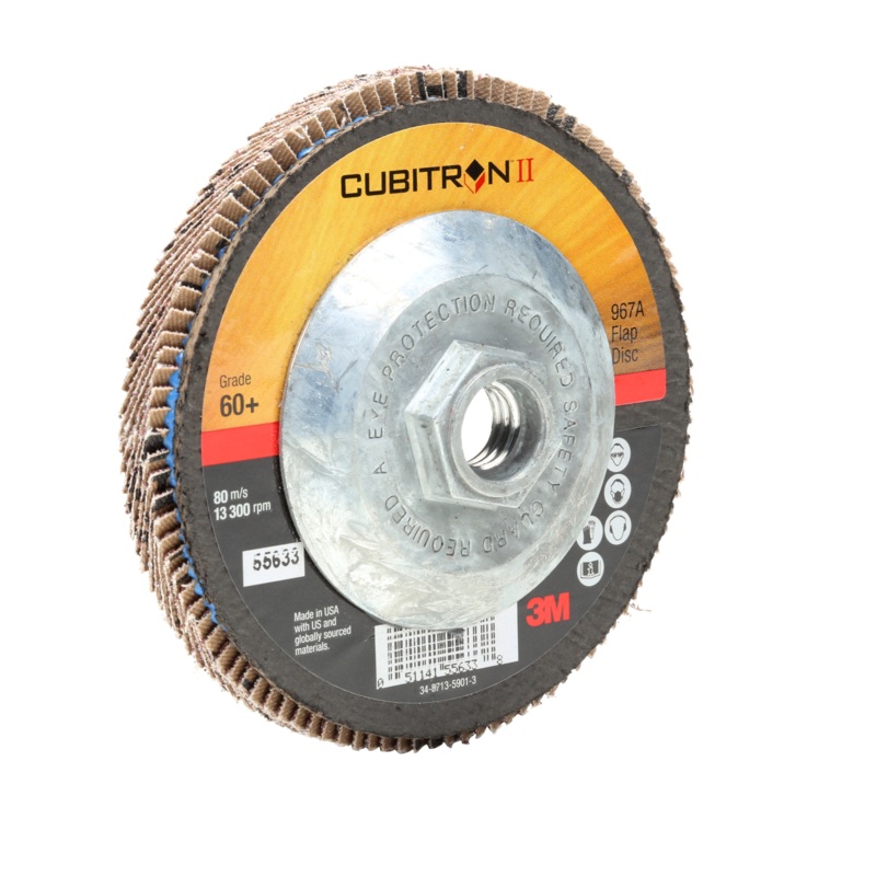 3M Cubitron II Flap Disc 967A, 60+, T27 Quick Change, 4-1/2 in x5/8"-11, Giant