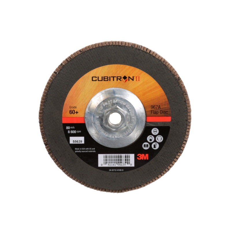 3M Cubitron II Flap Disc 967A, 60+, T27 Quick Change, 7 in x 5/8"-11,Giant