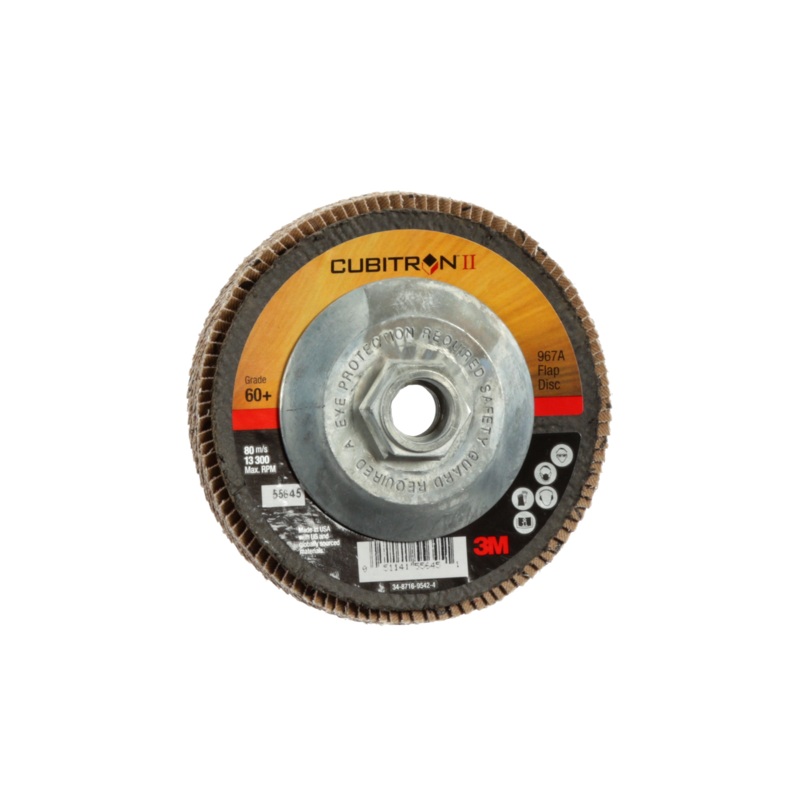 3M Cubitron II Flap Disc 967A, 60+, T29 Quick Change, 4-1/2 in x5/8"-11, Giant
