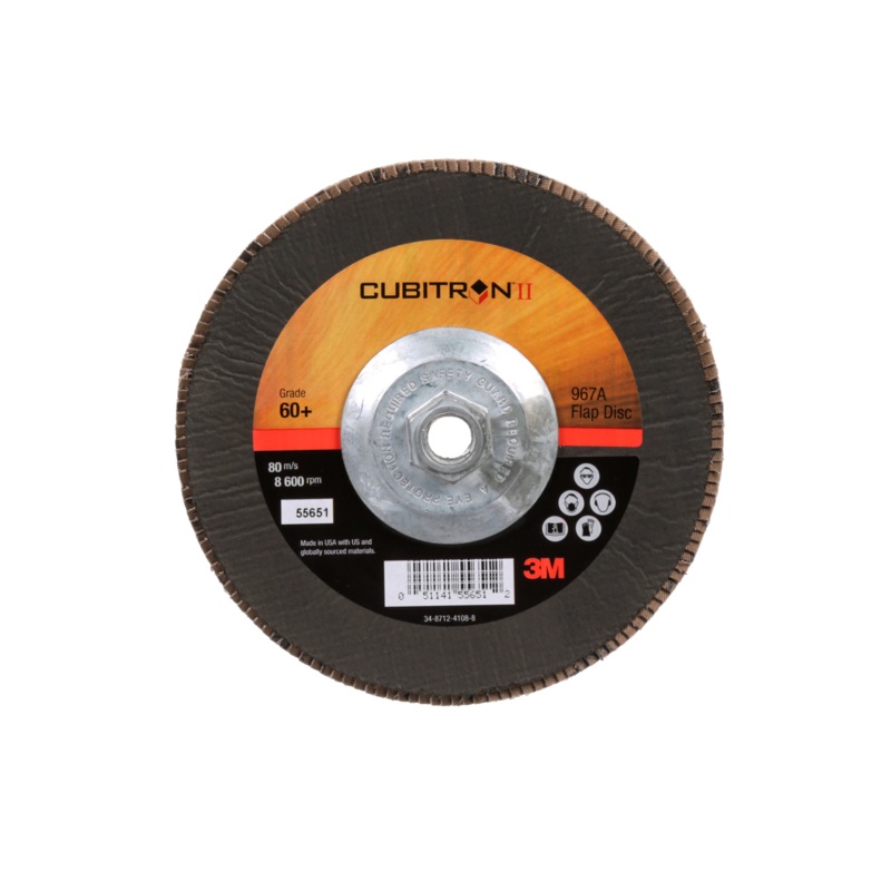 3M Cubitron II Flap Disc 967A, 60+, T29 Quick Change, 7 in x 5/8"-11,Giant
