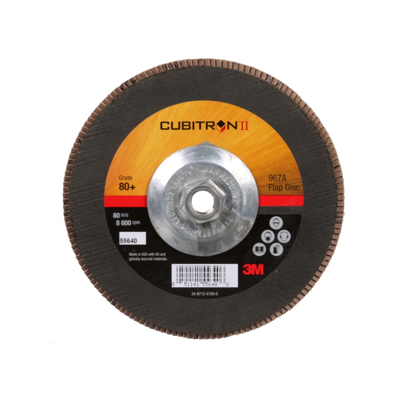 3M Cubitron II Flap Disc 967A, 80+, T27 Quick Change, 7 in x 5/8"-11,Giant
