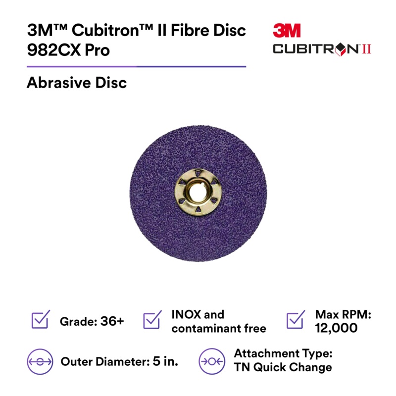 3M Cubitron II Fibre Disc 982CX Pro, 36+, TN Quick Change, 5 in, DieTN500P