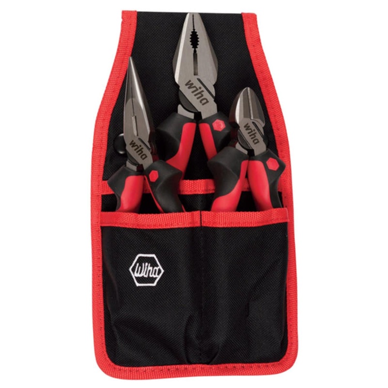 Wiha Tools 30993 Industrial SoftGrip Pliers and Cutters Set 3 Piece with Belt Pouch